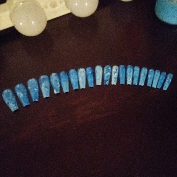 Luxury Press on Hand painted Nails Blue. Long - Picture 3 of 8